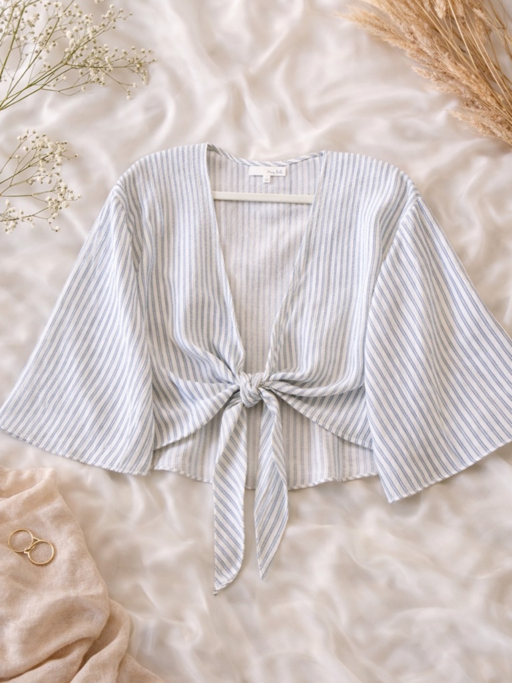 Honey Belle Blue & White Striped Tie-Front Blouse